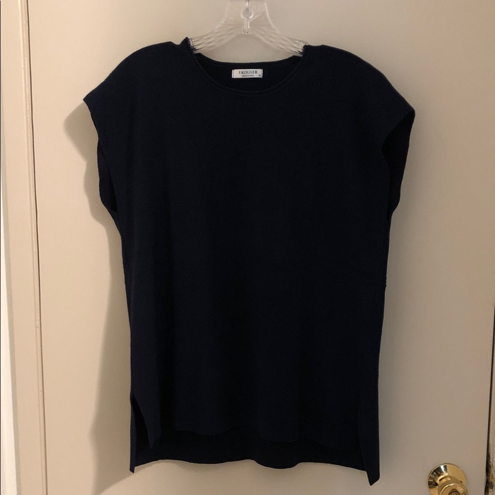 Ekouaer Navy Cap-Sleeve Knit Tank Top